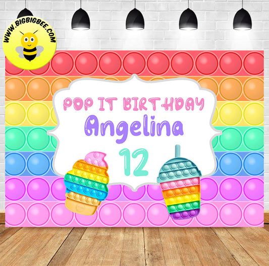 Custom Pop It Fidget Toy Pastel Color Theme Birthday Backdrop Banner