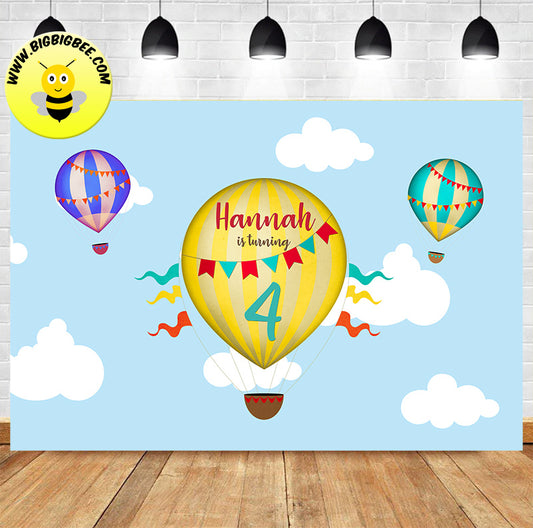 Custom Hot Air Balloon Blue Sky Theme Birthday Backdrop Banner Deliver to USA UK Australia Canada