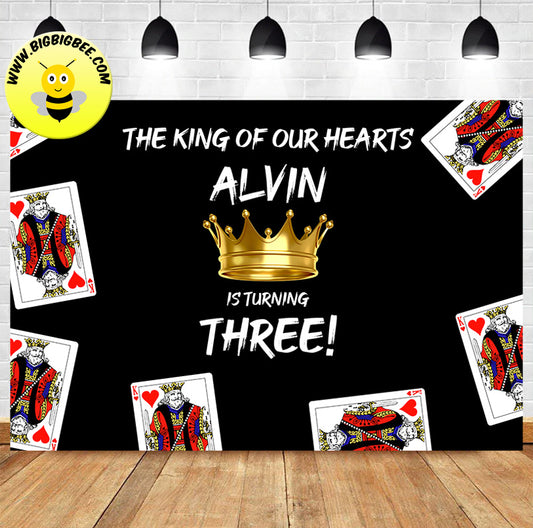 Custom King of Heart Playing Cards Gold Crown Theme Birthday Banner Backdrop Deliver to USA UK Australia Canada