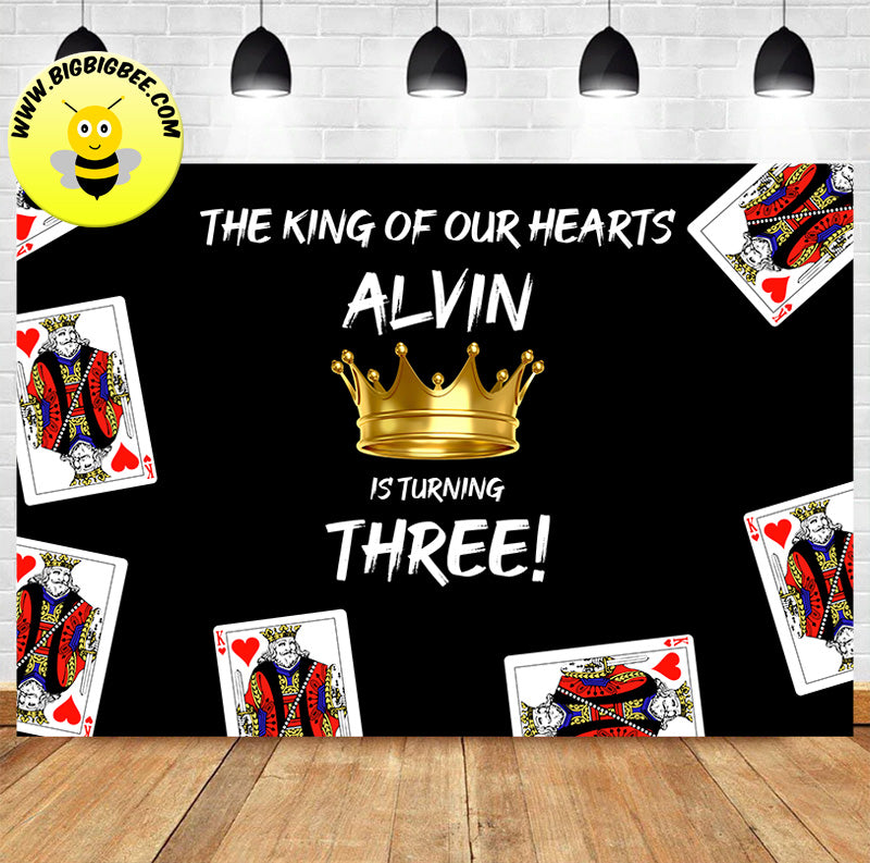 Custom King of Heart Playing Cards Gold Crown Theme Birthday Banner Backdrop Deliver to USA UK Australia Canada